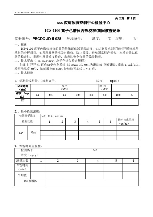 离子色谱仪期间核查记录2016(028)