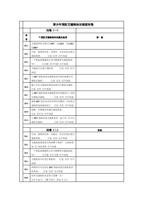 爱滋病问卷调查表