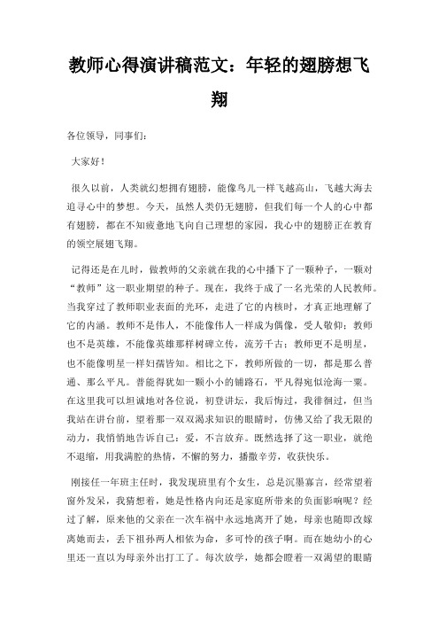 教师心得演讲稿年轻翅膀想飞翔三篇