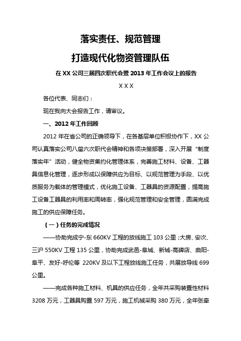 2013公司职代会发言总结报告