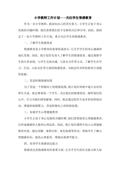 小学教师工作计划——关注学生情感教育