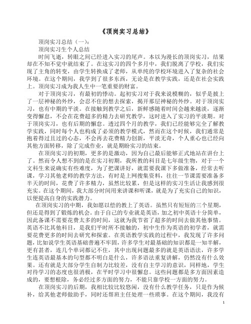 【精编】2019年顶岗实习总结10篇.docx