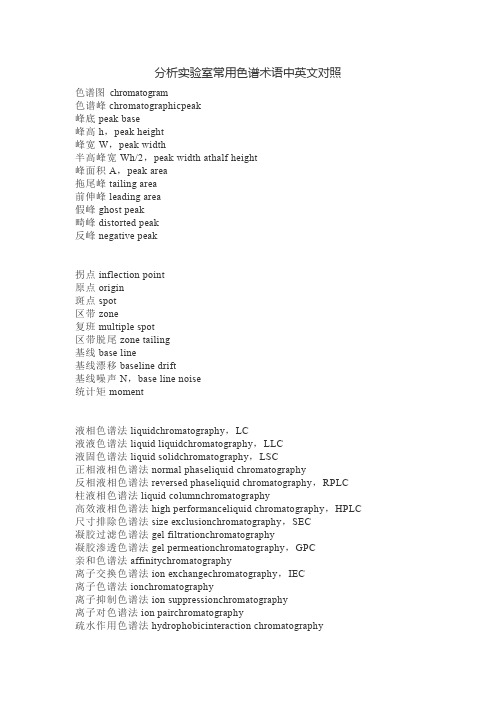 分析实验室常用色谱术语中英文对照