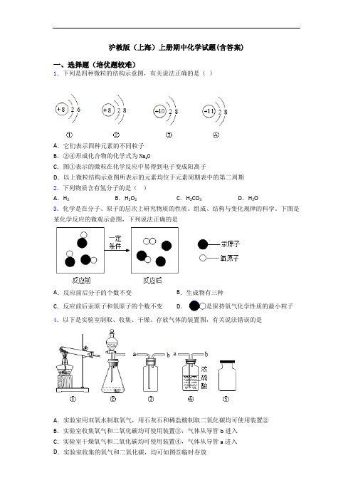 沪教版(上海)初三化学上册期中化学试题(含答案)