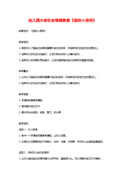 幼儿园大班社会领域教案《我的小房间》