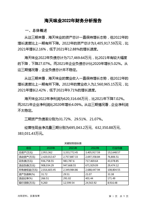 603288海天味业2022年财务分析报告-银行版