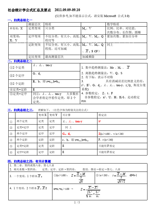 (完整)社会统计学公式总结及要点,推荐文档