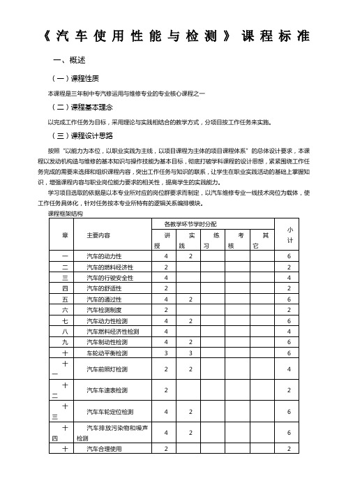 《汽车使用性能与检测》课程标准总结