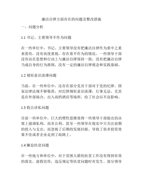 廉洁自律方面存在的问题及整改措施