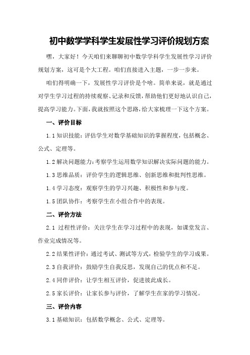 初中数学学科学生发展性学习评价规划方案