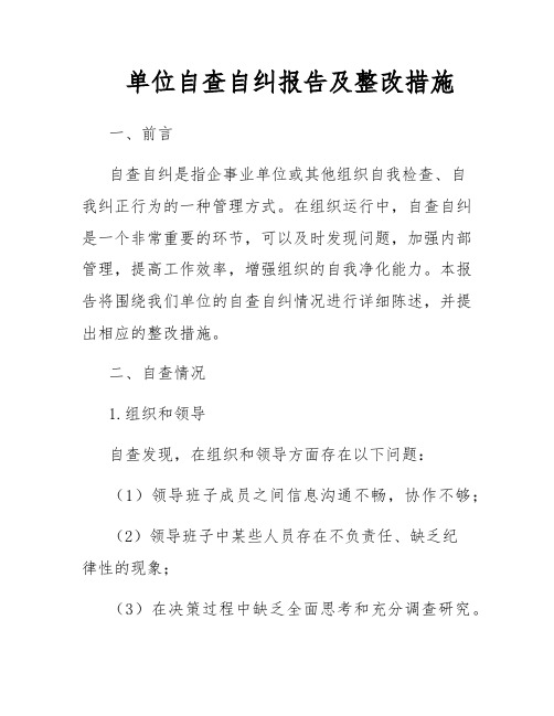 单位自查自纠报告及整改措施