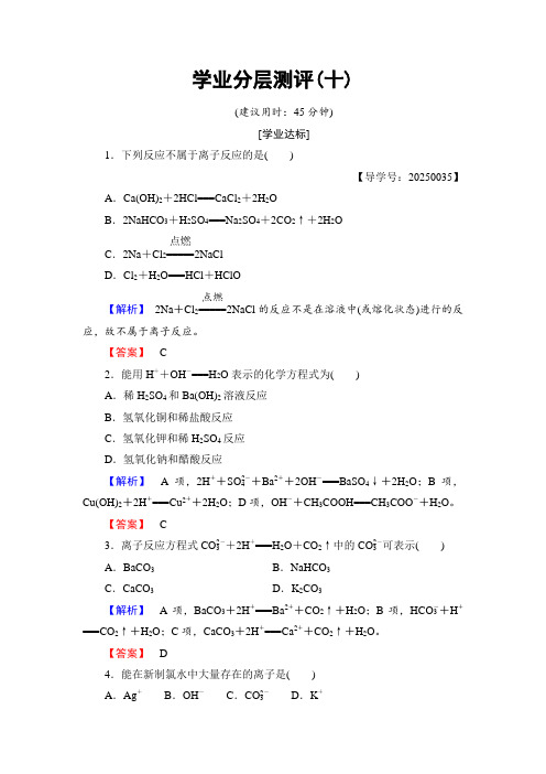 2016-2017学年高中化学鲁教版必修1学业分层测评:第2章 元素与物质世界10 Word版含解析