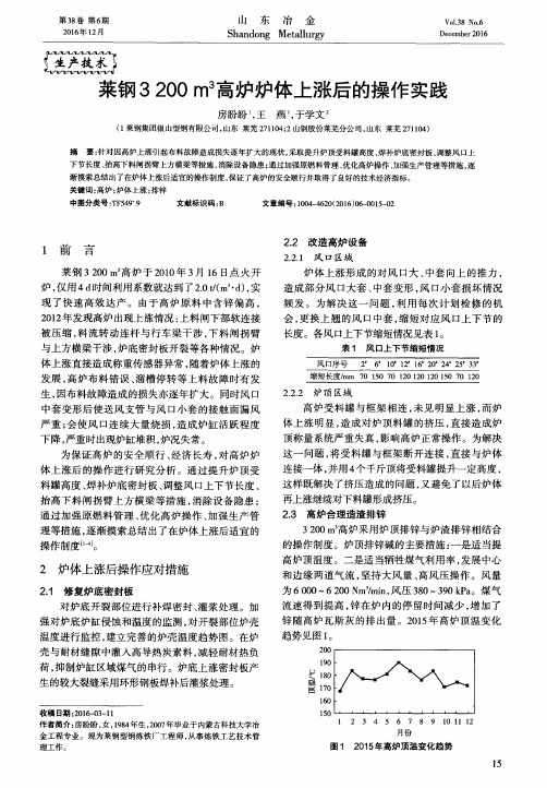 莱钢3200m^3高炉炉体上涨后的操作实践