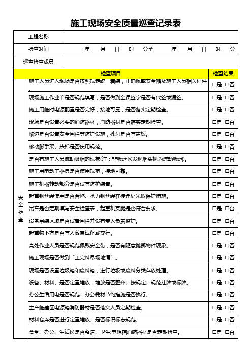 施工现场安全质量巡查记录表模板