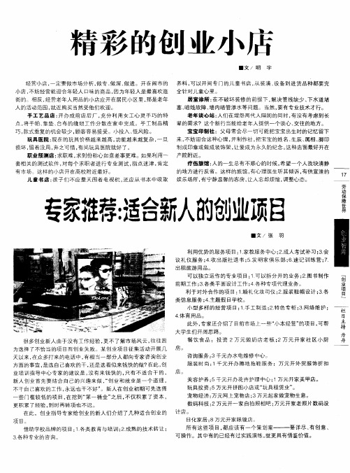 专家推荐:适合新人的创业项目
