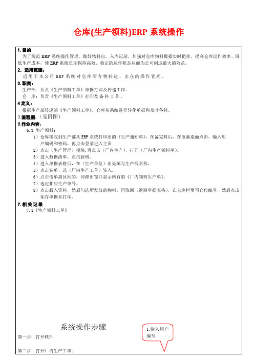 仓库(生产领料)ERP系统操作