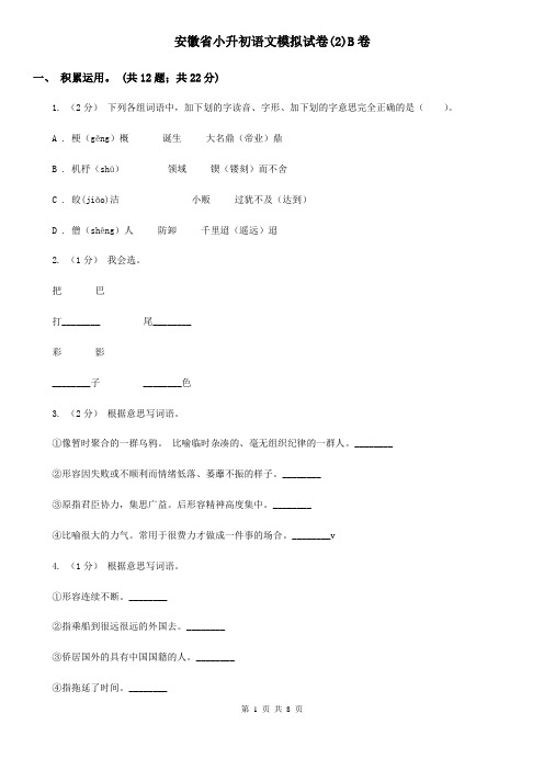 安徽省小升初语文模拟试卷(2)B卷