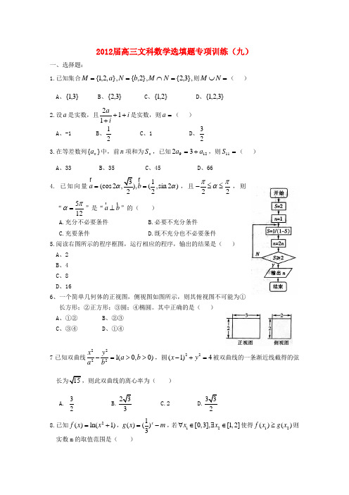 湖北省安陆一中高三数学 选填题专项训练(九)