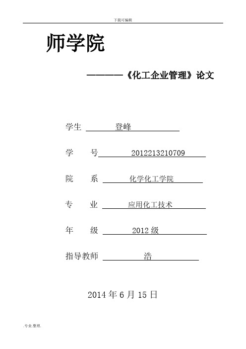 化工企业管理学生作业论文正稿