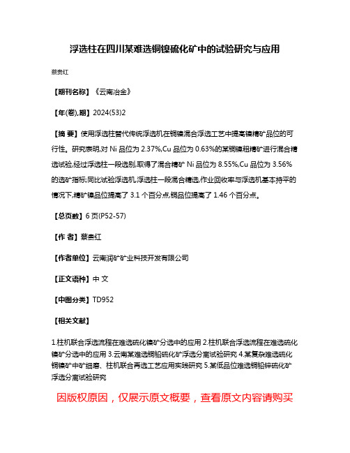 浮选柱在四川某难选铜镍硫化矿中的试验研究与应用