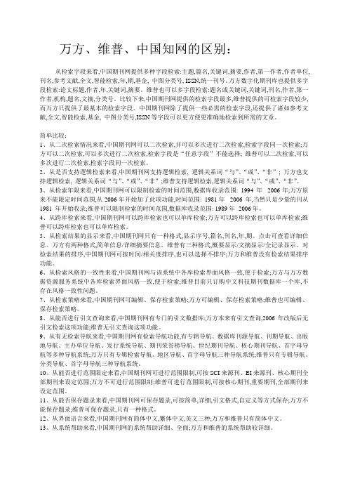 万方、维普、中国知网的区别