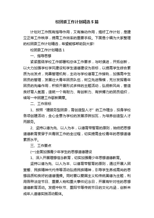 校团委工作计划精选5篇