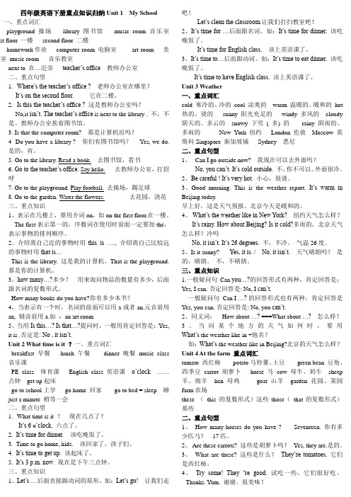 四年级英语下册重点知识归纳(整理)