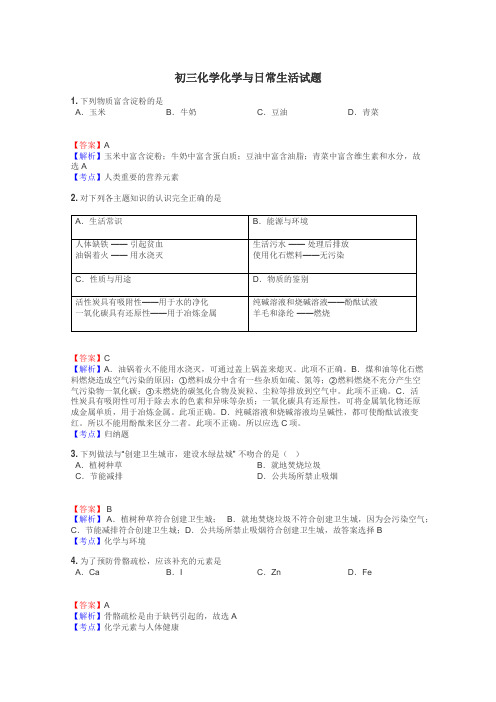 初三化学化学与日常生活试题
