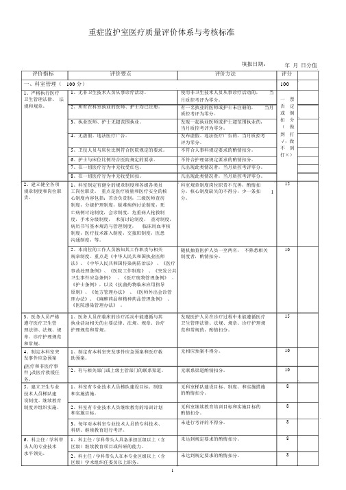 重症医学科医疗质量评价体系与考核标准