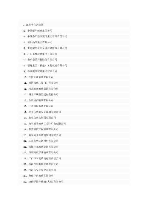 中国100强玻璃企业名单与通讯录