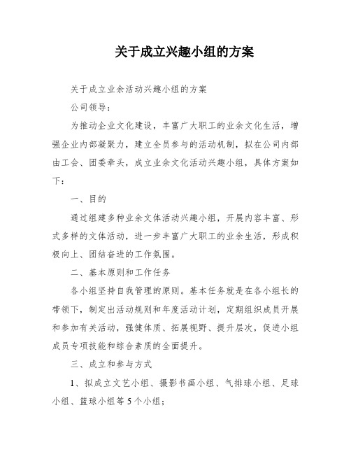 关于成立兴趣小组的方案