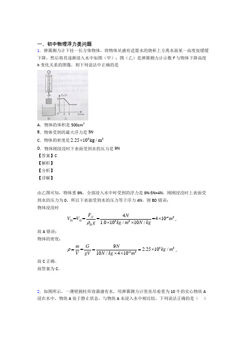 中考物理二轮 浮力类问题 专项培优 易错 难题及详细答案