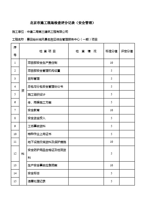 北京市施工现场检查评分记(安全管理)