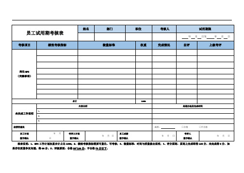 员工试用期考核表