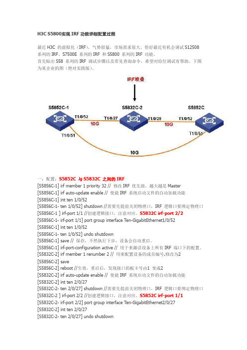 H3C S5800实现IRF功能详细配置过程