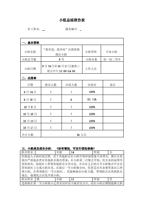 小组活动总结报告表