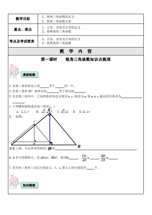 初中一对一精品辅导讲义:锐角三角函数