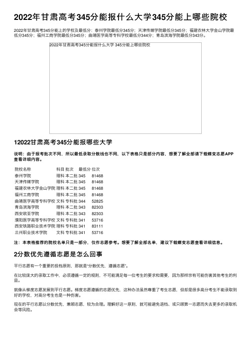 2022年甘肃高考345分能报什么大学345分能上哪些院校