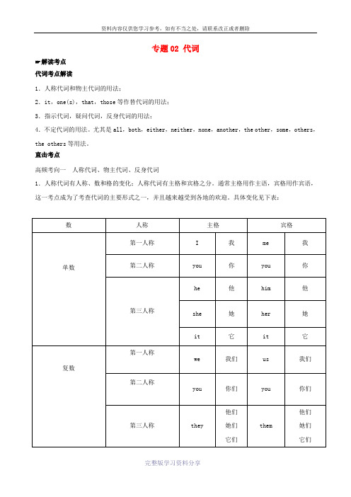 2016年中考英语-专题02-代词试题(含解析)