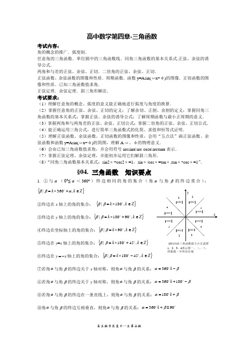 三角函数知识点总结、习题及参考答案集全