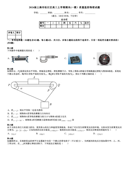 2024届上海市松江区高三上学期期末(一模)质量监控物理试题