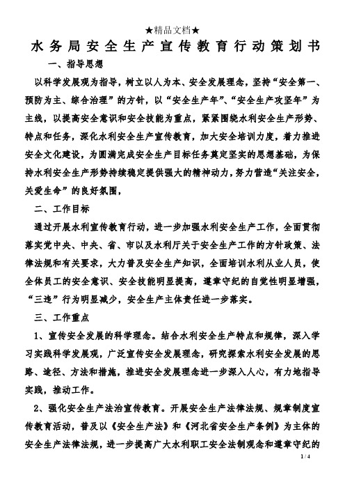 水务局安全生产宣传教育行动策划书
