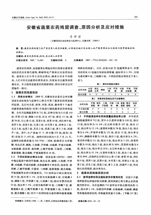 安徽省蔬菜农药残留调查、原因分析及应对措施