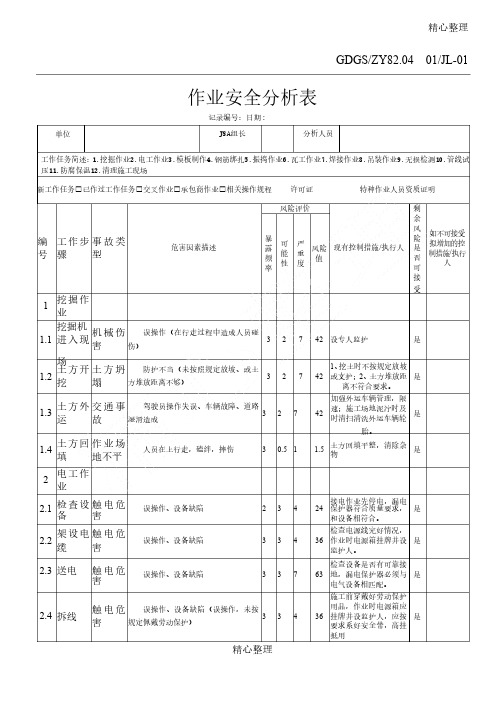 作业安全分析表全