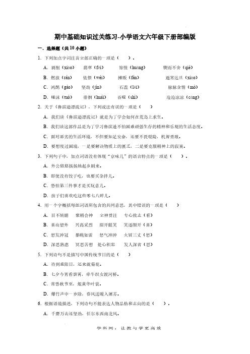 期中基础知识过关练习-2022-2023学年语文六年级下册(部编版)