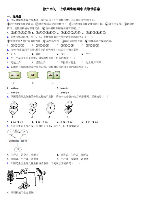 徐州市初一上学期生物期中试卷带答案