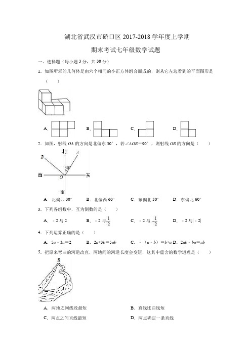 湖北省武汉市硚口区2017-2018学年度上学期期末考试七年级数学试题(解析版)