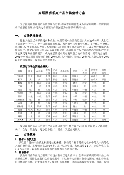 家居照明系列产品市场营销方案