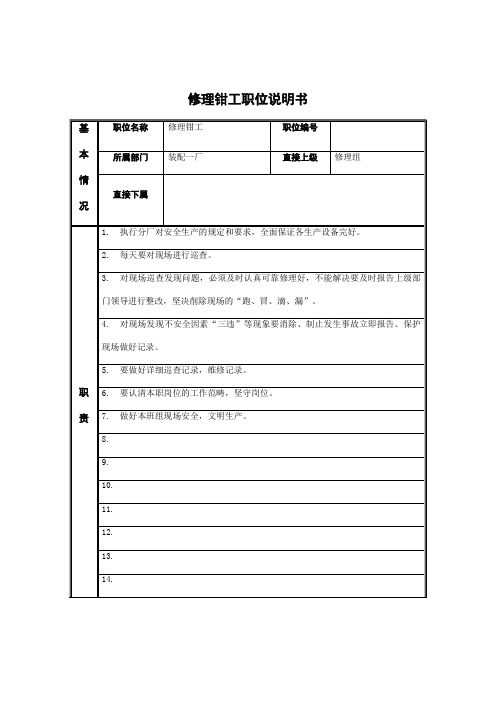 某工厂各岗位职位说明书大全(DOC 107个)7