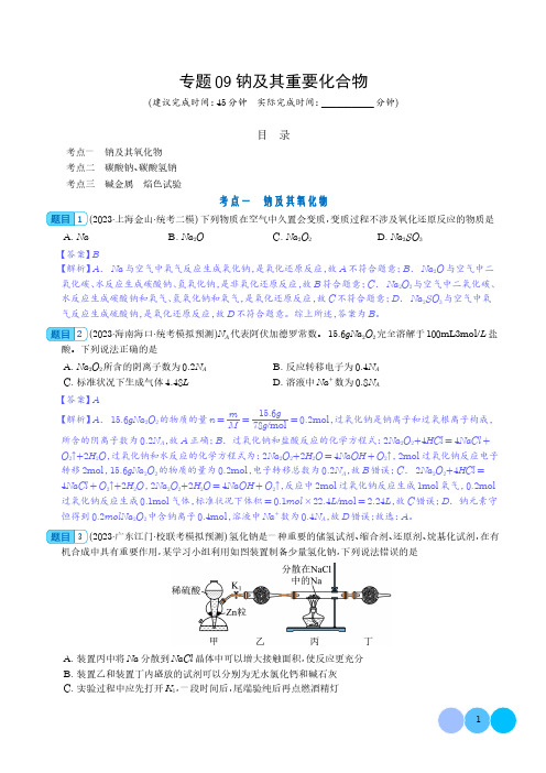 钠及其重要化合物-2024年高考化学一轮复习必刷题(新教材新高考)(解析版)